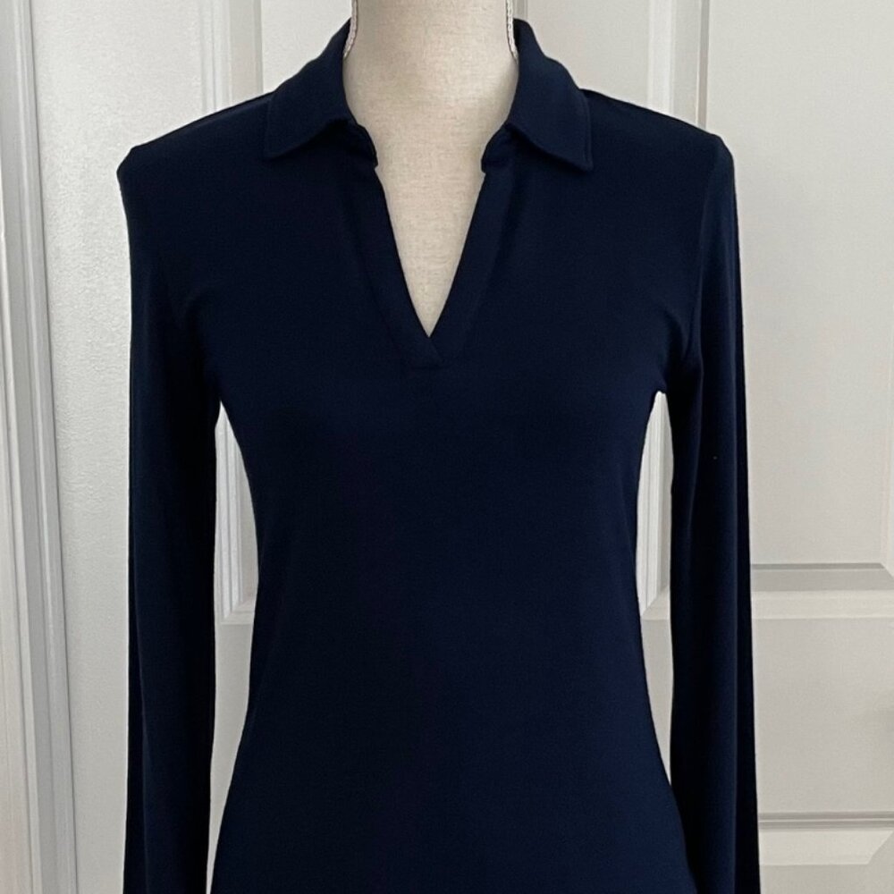 MAGASCHONI DARK NAVY STRETCH POLO TOP - SIZE SMALL - TAGS ON
